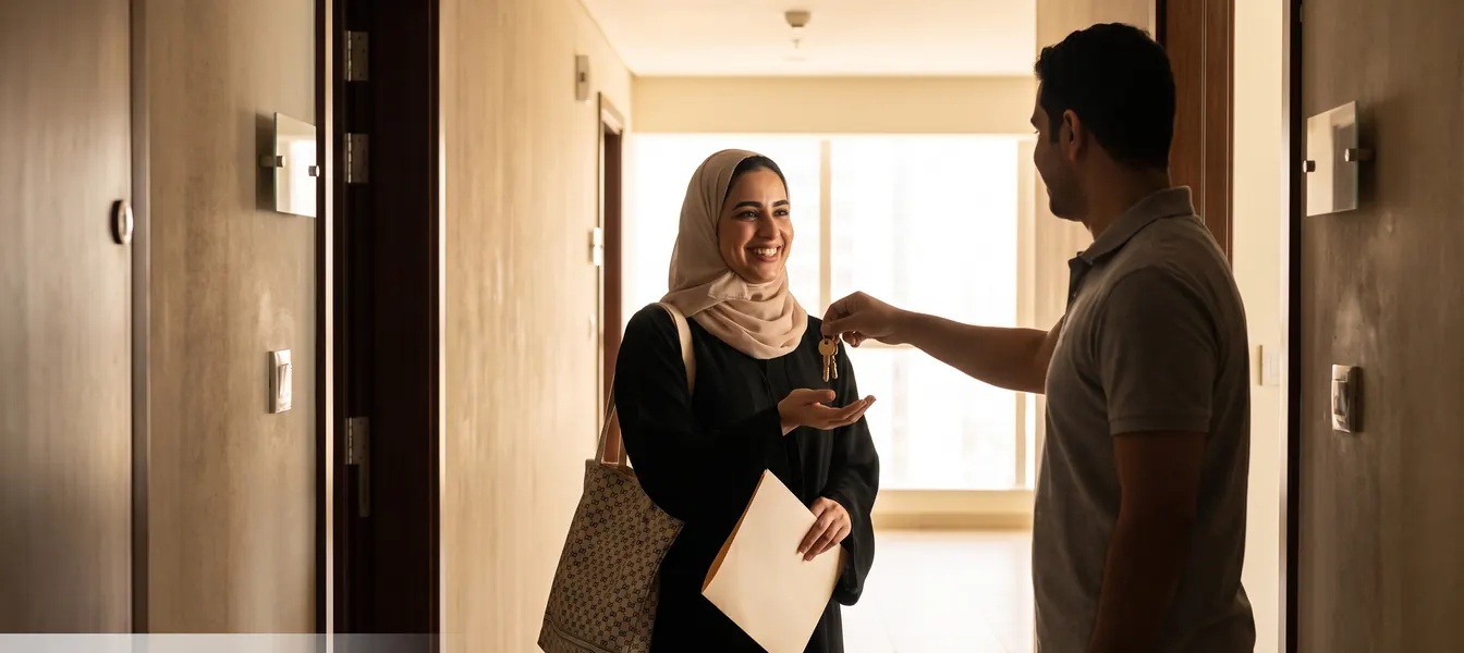 A tenant takes the keys to a new flat at the door
